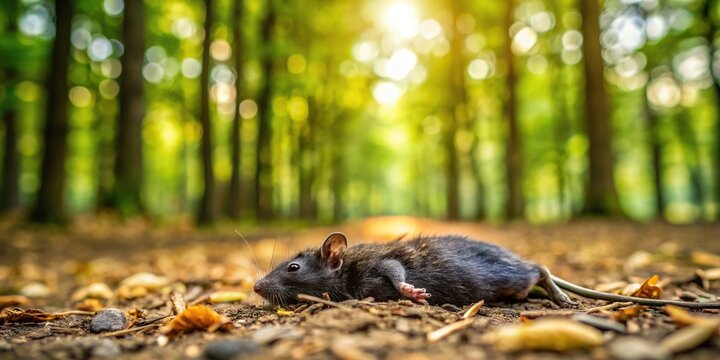 Dead black and small desman in the forest during daytime in spring