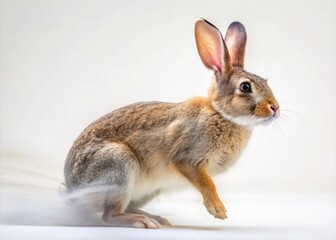 Obraz premium Long Exposure of a Rabbit Isolated on a White Background for Nature and Wildlife Photography