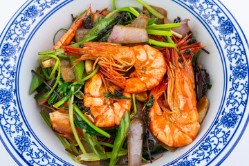 A bowl of home-cooked spicy prawns