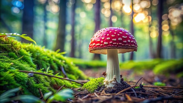 Decaying red mushroom in a lush green area