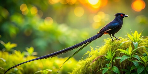 Obraz premium Long Tailed Widow Bird Dance in the Wild - Captivating Candid Photography of Nature's Harmony