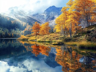 Obraz premium The landscape could be covered with forests of plants and trees in striking colors, like silver or golden leaves that shimmer under the light. 
