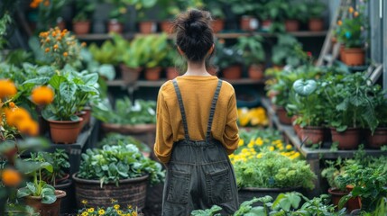 Depict a person gardening in their backyard, composting food scraps