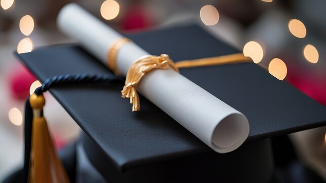 Modern Minimalist Graduation Cap and Diploma in Black and White