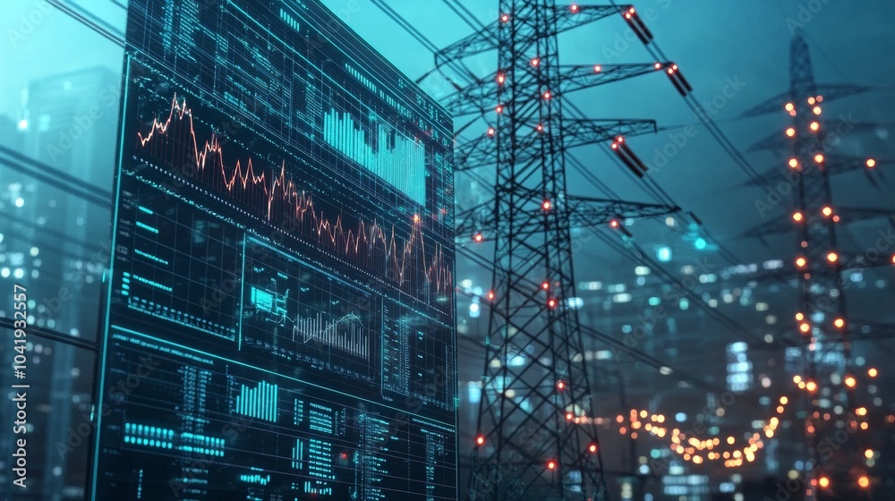 Poster high-tech power grid. data analysis and market trends in energy consumption