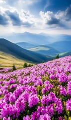 Obraz premium Pink rhododendron flowers in the Carpathian mountains