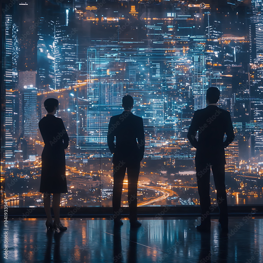 Aufkleber exploring the future business leaders gazing at a futuristic cityscape with innovative technology an