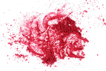 Dried beet root powder scattered isolated on white background, top view