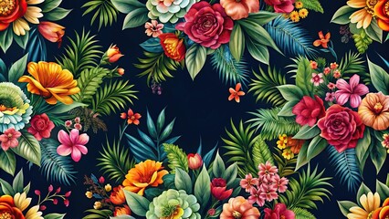 Exotic floral pattern on dark background silhouette