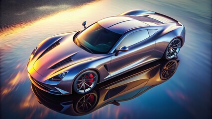 Obraz premium Luxurious Polished Sports Car Aerial View - High Gloss Finish and Sleek Design Showcase