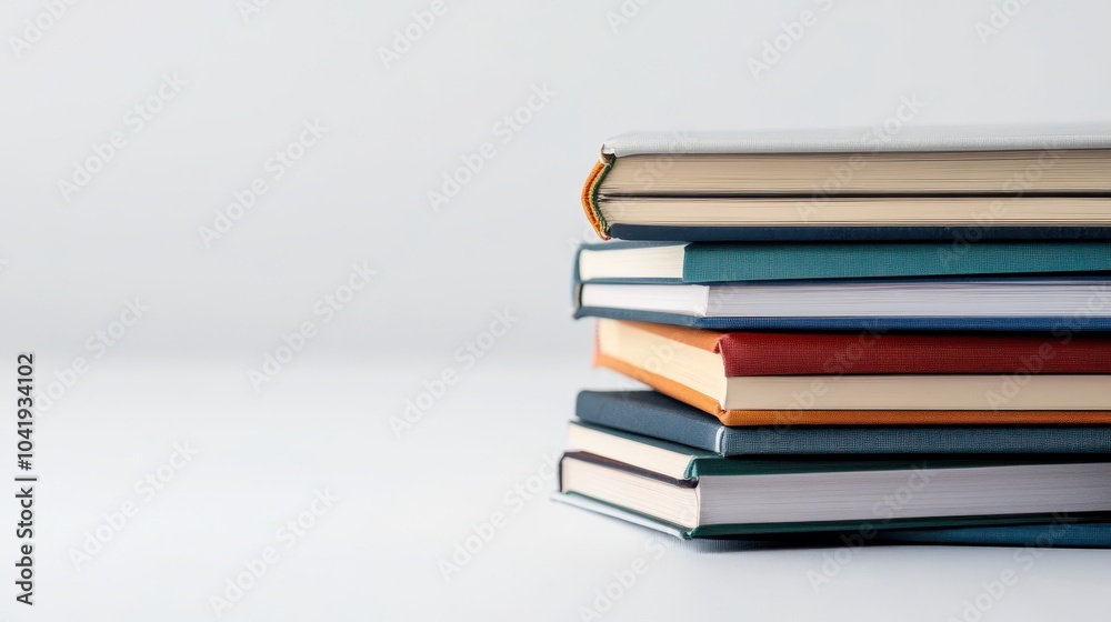 Poster Stacked books on a minimalist background a visual representation of knowledge and learning