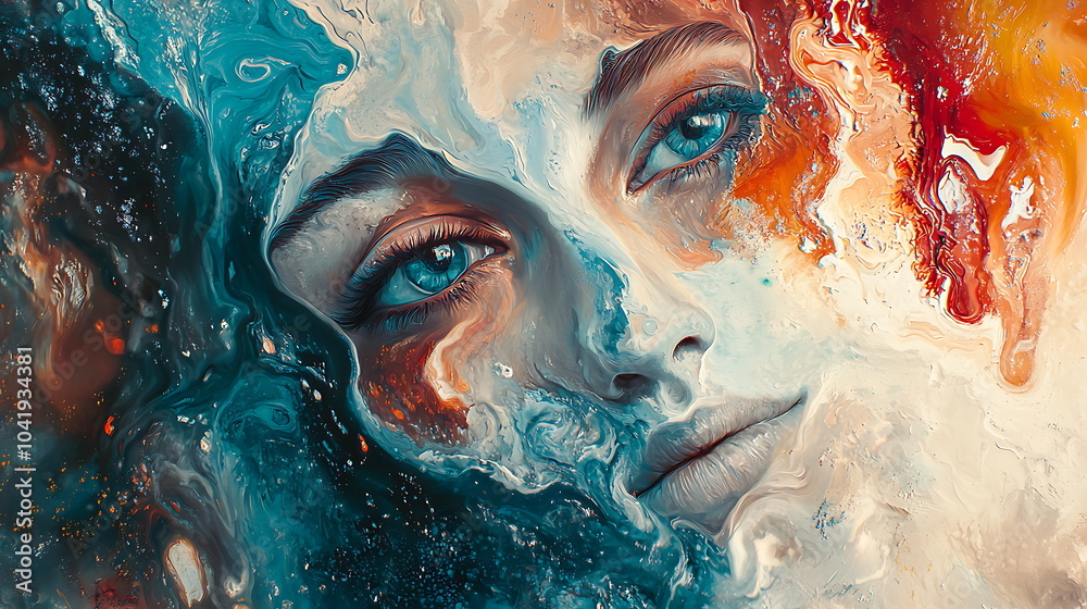 Poster exploration of emotions through abstract faces a vibrant color journey capturing the essence of huma