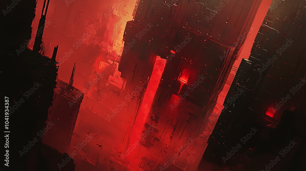 Leinwandbilder exploring the depths of abstract digital art a journey through red and black geometric structures in
