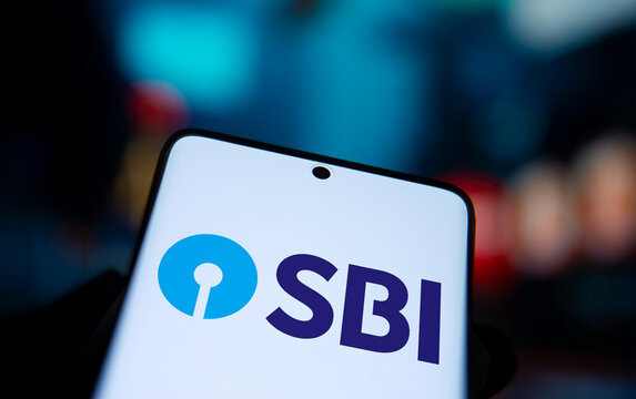 Dhaka, Bangladesh- 22 Oct 2024: SBI ((State Bank of India)) logo is displayed on smartphone.