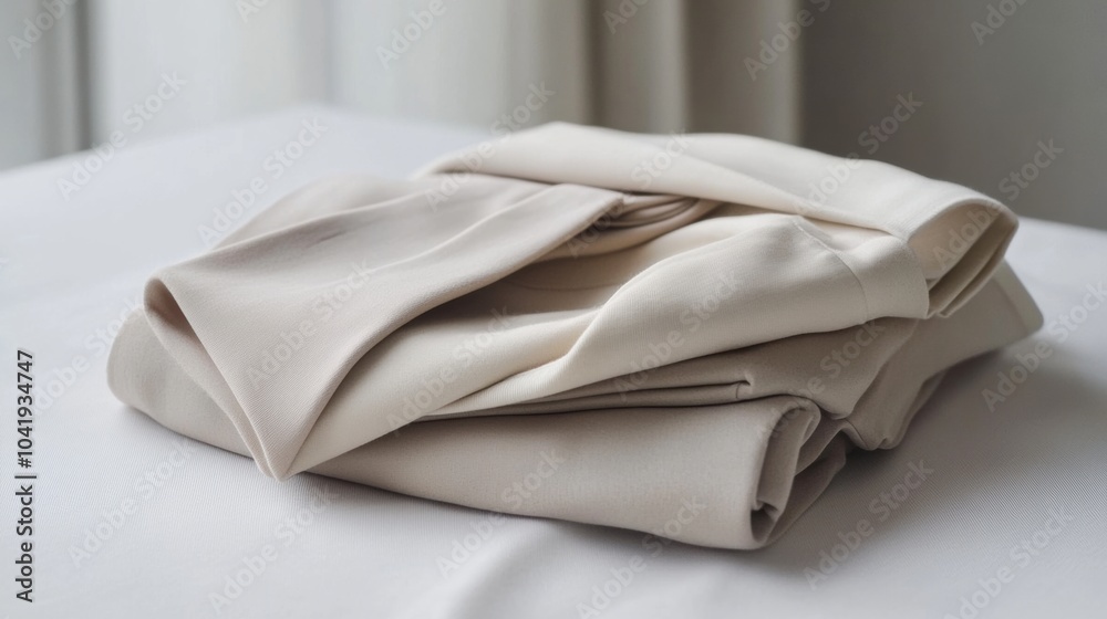 Poster neatly arranged minimalist sportswear on a smooth table, reflecting a clean and organized approach t
