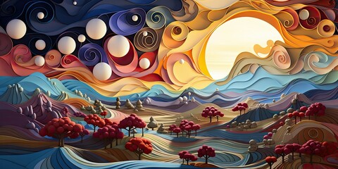 Abstract paper art landscape