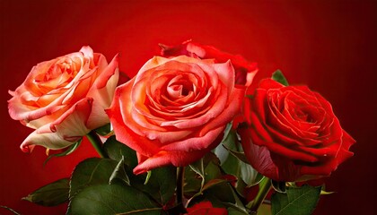 Obraz premium Bouquet of red roses on a red background