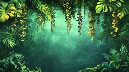 Obraz premium Lush Jungle Greenery with Tropical Leaves and Vines