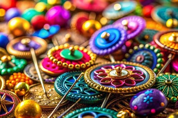 Macro Photography of Colorful Pins with Detailed Textures and Patterns for Creative Projects and Crafting Inspiration