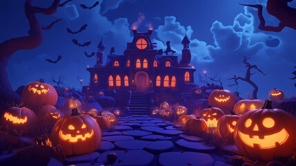 Fototapeta premium Halloween background, concert, festival, pumpkin, Illustration