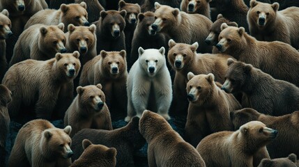 Fototapeta premium Striking albinism in a crowd of bears
