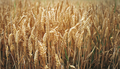 Golden wheat field close up 