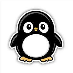 Fototapeta premium Cute Cartoon Penguin Sticker with Round Chubby Body