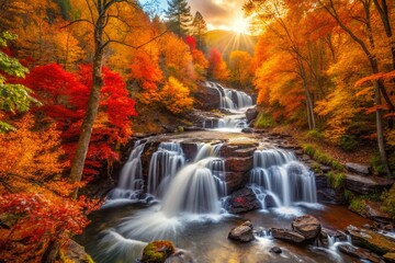 Majestic Autumn Waterfall Surrounded by Vibrant Foliage in High Depth of Field