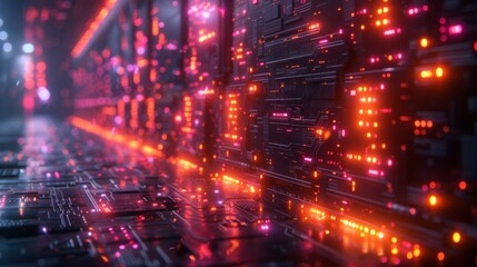 Fototapeta premium Develop a collection of neon coding symbols, featuring illuminated code