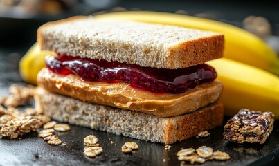 Packed Lunch Featuring a Peanut Butter and Jelly Sandwich
