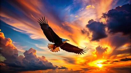 Obraz premium Majestic Eagle Silhouette in Flight - Aerial View of Freedom and Power