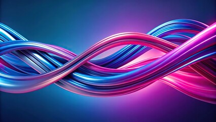 Forced perspective abstract design with flowing ribbons in blue, pink, and purple on gradient background
