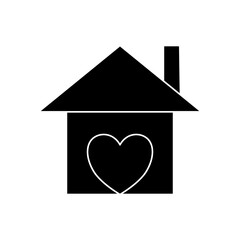 House icon with heart, care home icon concept, construction building, isolated on white