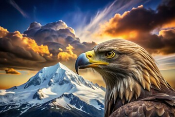 Majestic Mount Elbrus with Flying Eagle - Highest Peak in Europe, Stunning Caucasus Mountains Landscape Photography