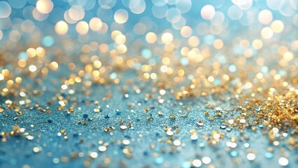 delicate abstract pastel blue background with gold sequins and soft focus