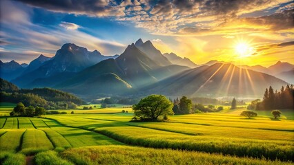 Majestic Portraits of Fields and Mountains in Nature's Embrace for Stunning Landscape Photography