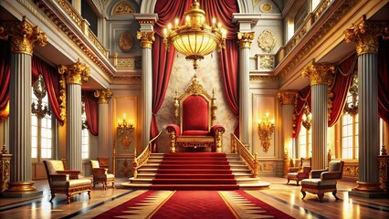 Obraz premium Majestic Throne Room Interior with Gold Accents and Red Carpet for Royal Elegance