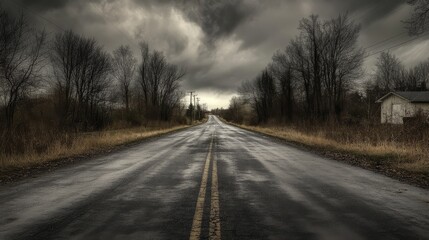 Fototapeta premium An empty paved road, a dramatic photo