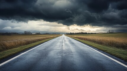 Naklejka premium An empty paved road, a dramatic photo