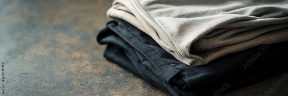 Poster neatly arranged minimalist sportswear is placed on a smooth surface, showcasing a blend of comfort a