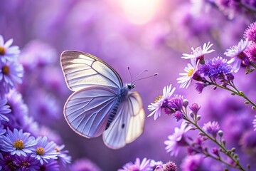 Naklejka premium Delicate lilac butterfly on light purple flowers