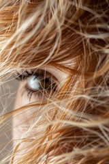 Naklejka premium A macro portrait with extreme close-up of the subject's hair, capturing the individual strands and highlighting the natural textures