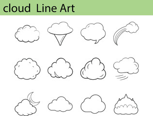 Simple Cloud Line Art Illustration Set