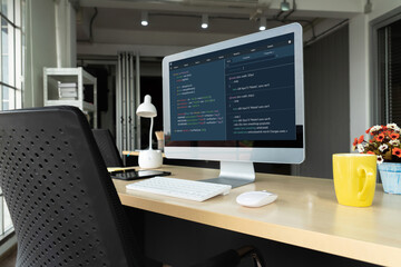 Software development programming on computer screen for modish application and program coding