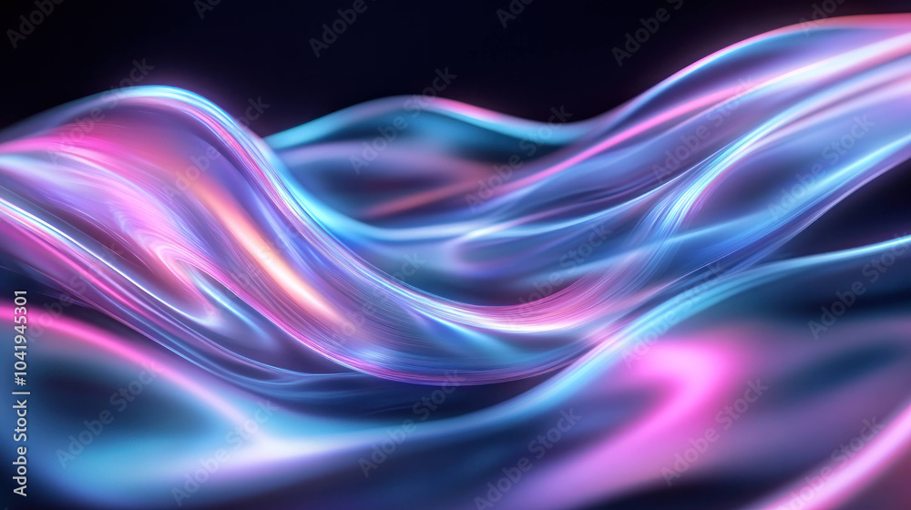 Poster captivating light painting featuring holographic waves in vibrant colors, creating mesmerizing flow 