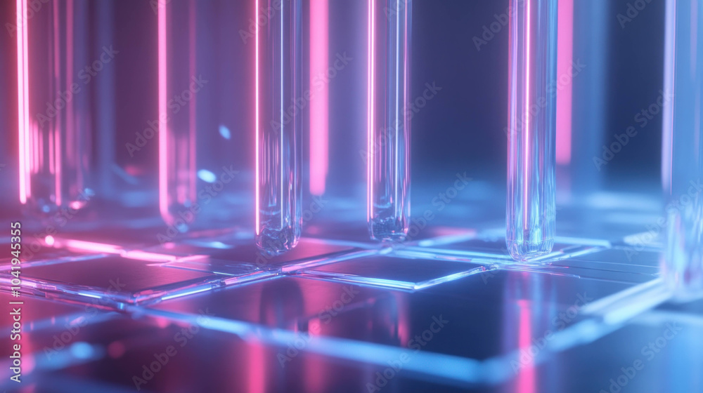Aufkleber mesmerizing fusion of holographic neon lights creates vibrant atmosphere with glowing tubes and refl