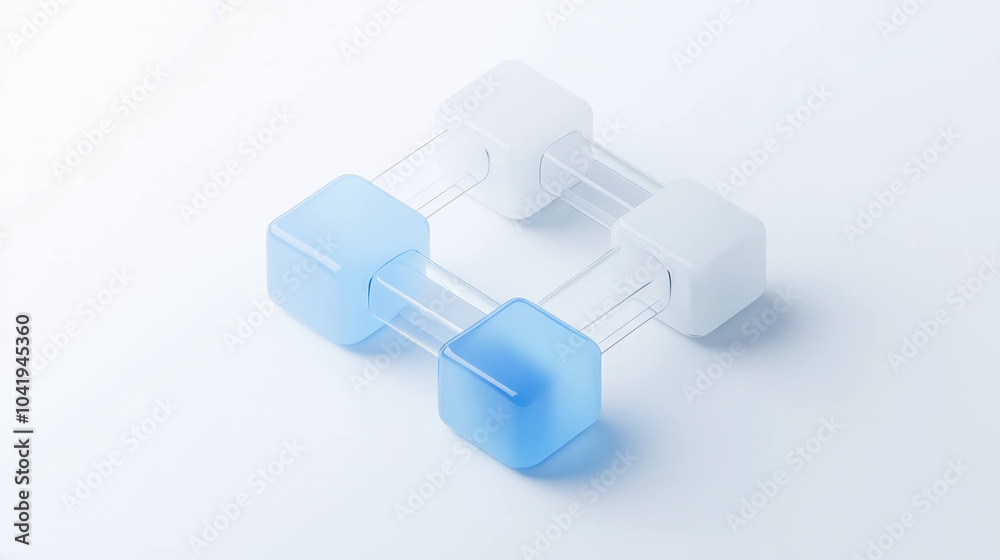 Aufkleber modern isometric icon depicting chain of blocks in blue and white colors, showcasing sleek and minimalistic design. This conveys sense of connection and structure