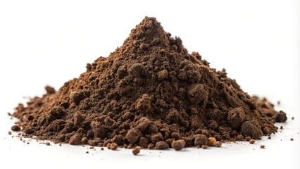 Forced perspective isolated pile of soil on white background