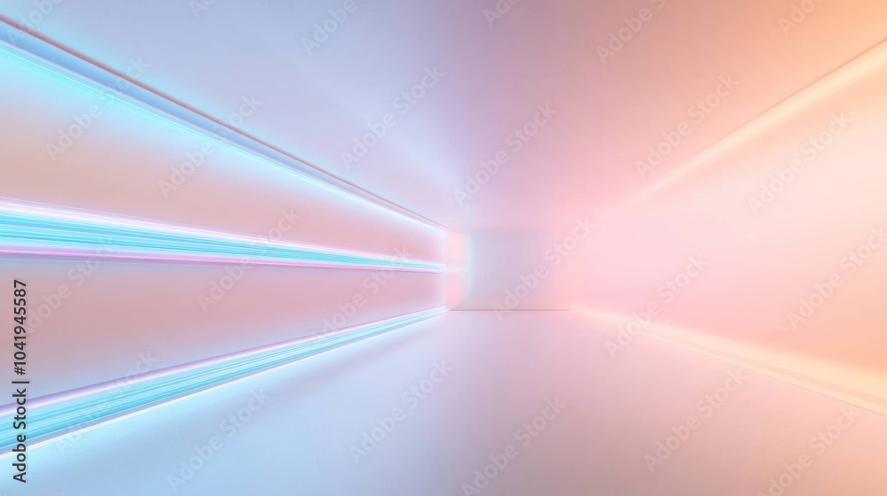 Poster ethereal scene of holographic neon colors blending in futuristic space, creating surreal atmosphere.