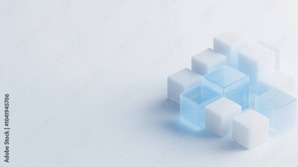 Leinwandbilder collection of interconnected translucent blocks in shades of blue and white, creating modern and min